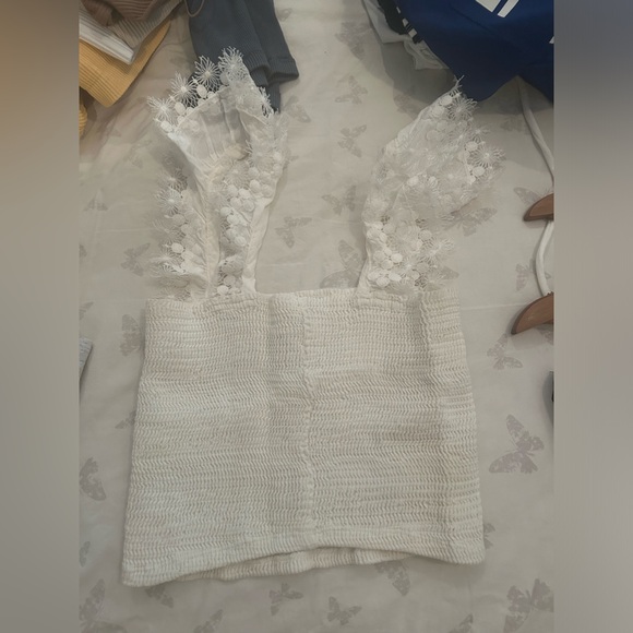 Peixoto white crop top. Cute ruffled straps. Size small. - Picture 3 of 5